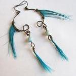 Boho Turquoise Feather Earr..