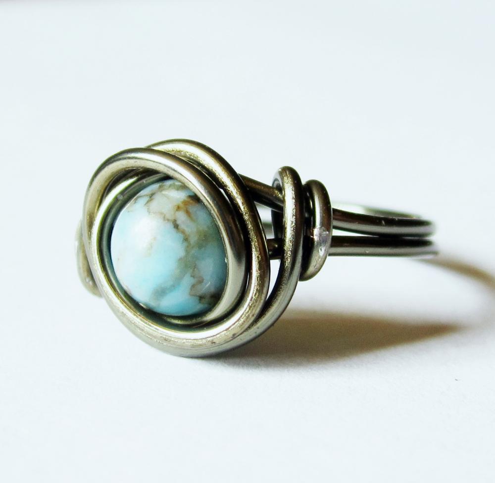 Turquoise and Gunmetal Ring Custom Size