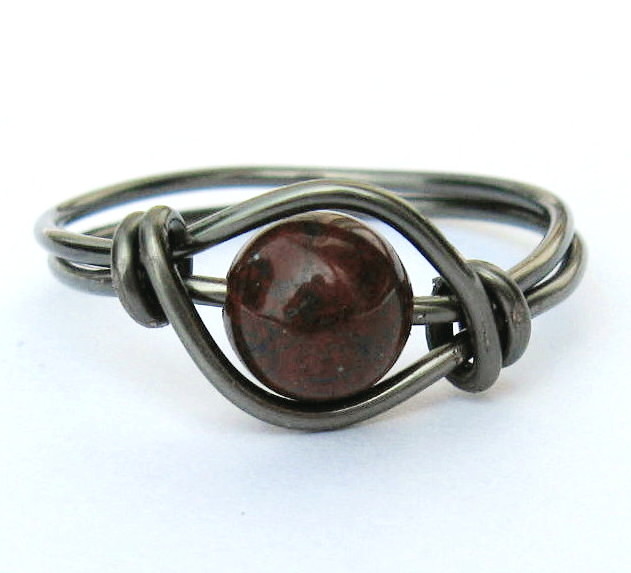 Gunmetal Red Poppy Jasper Gemstone Ring Custom Size