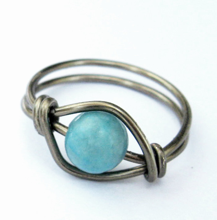 Turquoise Jasper Gemstone Ring in Gunmetal Custom Size