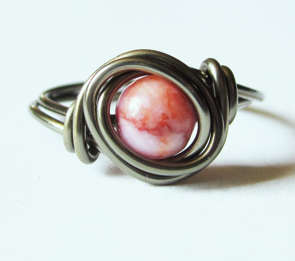 Pink and Gunmetal Gemstone Ring