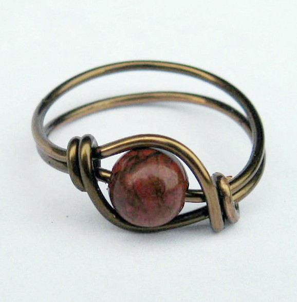 Red Poppy Jasper Ring in Antique Brass