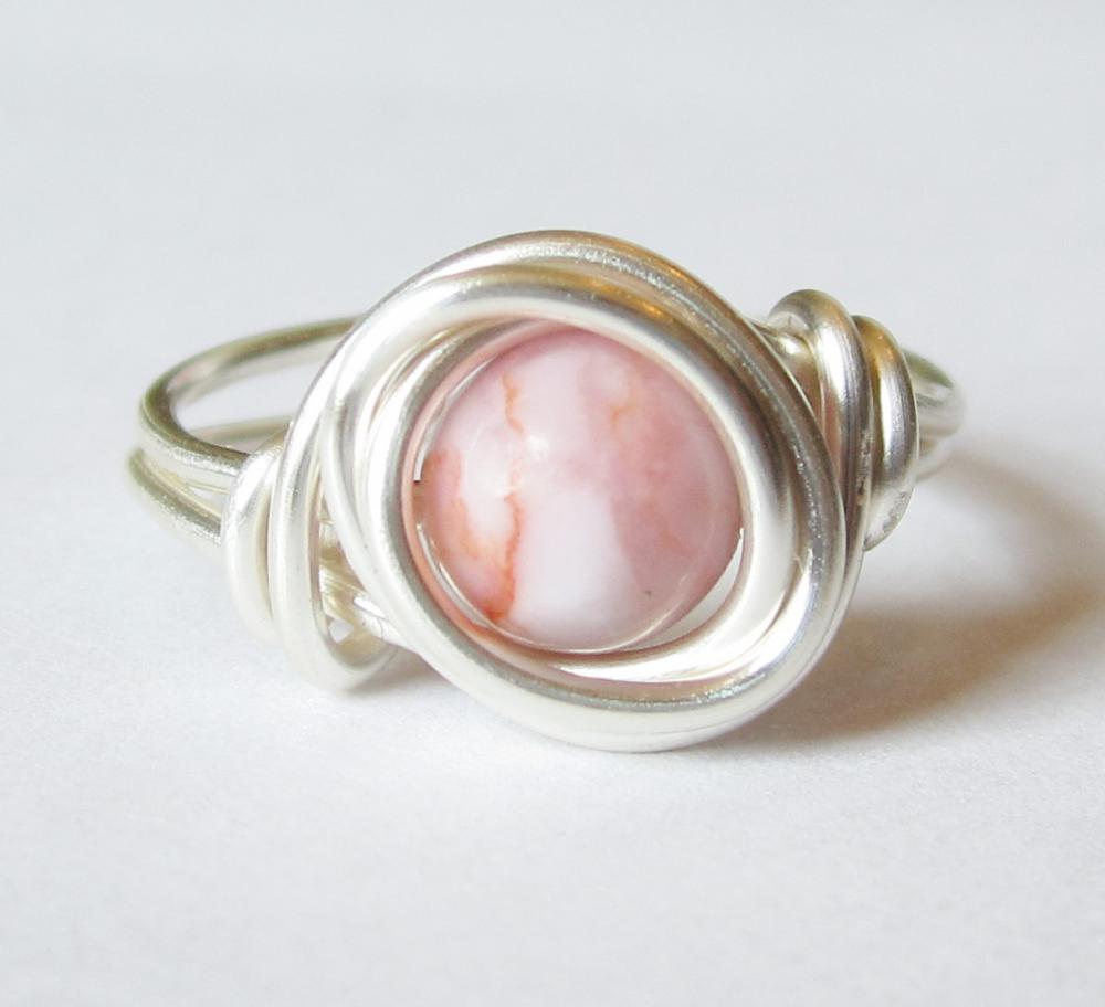 Silver and Pink Jasper Ring