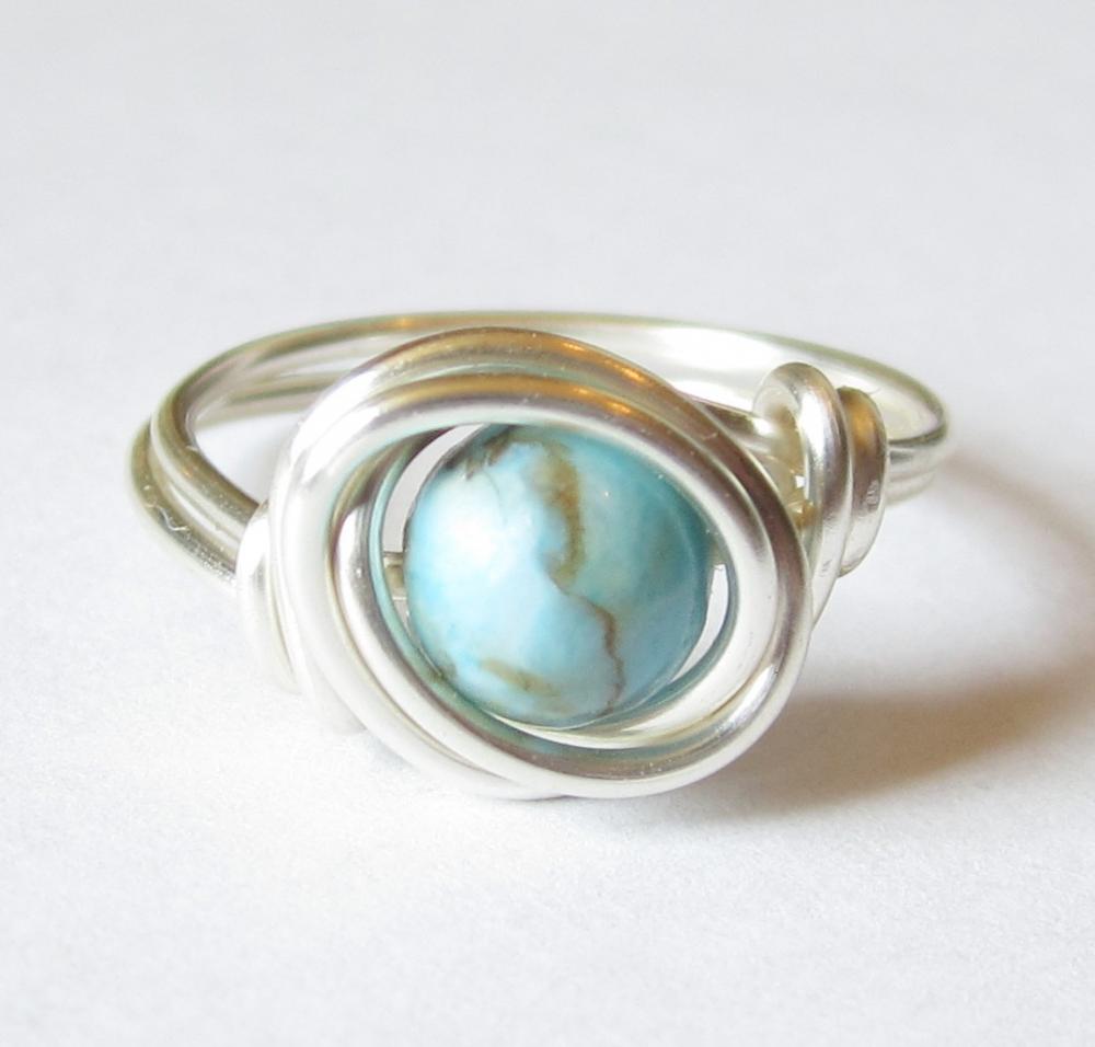 Turquoise and Silver Wire Wrapped Ring