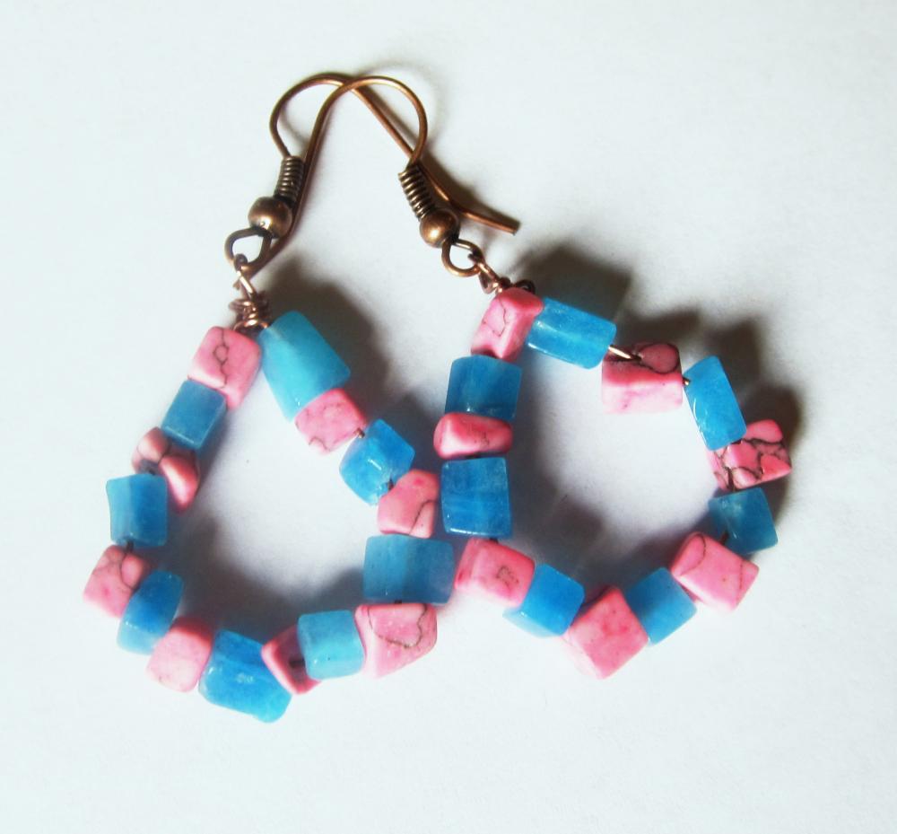 Funky Pink and Blue Gemstone Earrings