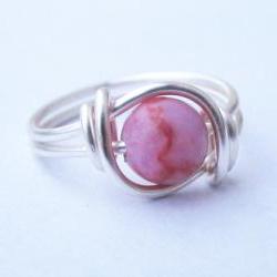 Silver Pink Matrix Jasper Gemstone Ring Custom Size