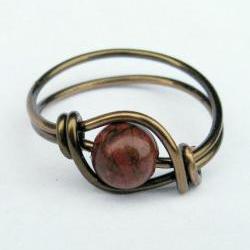Red Poppy Jasper Ring in Antique Brass