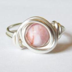 Silver and Pink Jasper Ring