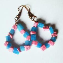 Funky Pink and Blue Gemstone Earrings